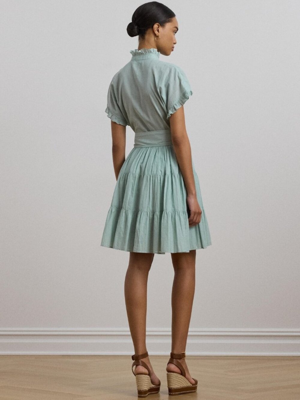 Lauren Ralph Lauren Women's Striped Ruffle-Trim Voile Shirtdress Size 16 - Picture 2 of 7